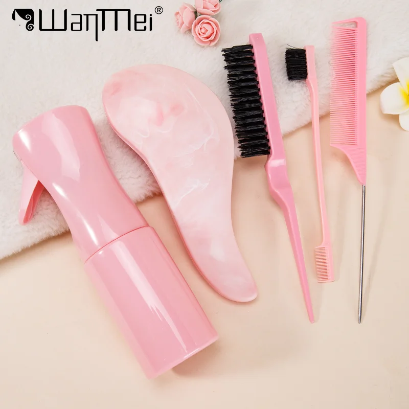 5 pçs/set kit de cuidados com o cabelo anti-estático suave aliciamento escova rato cauda provocando pente borda controle escova spray de cabelo garrafa ferramentas do salão de beleza