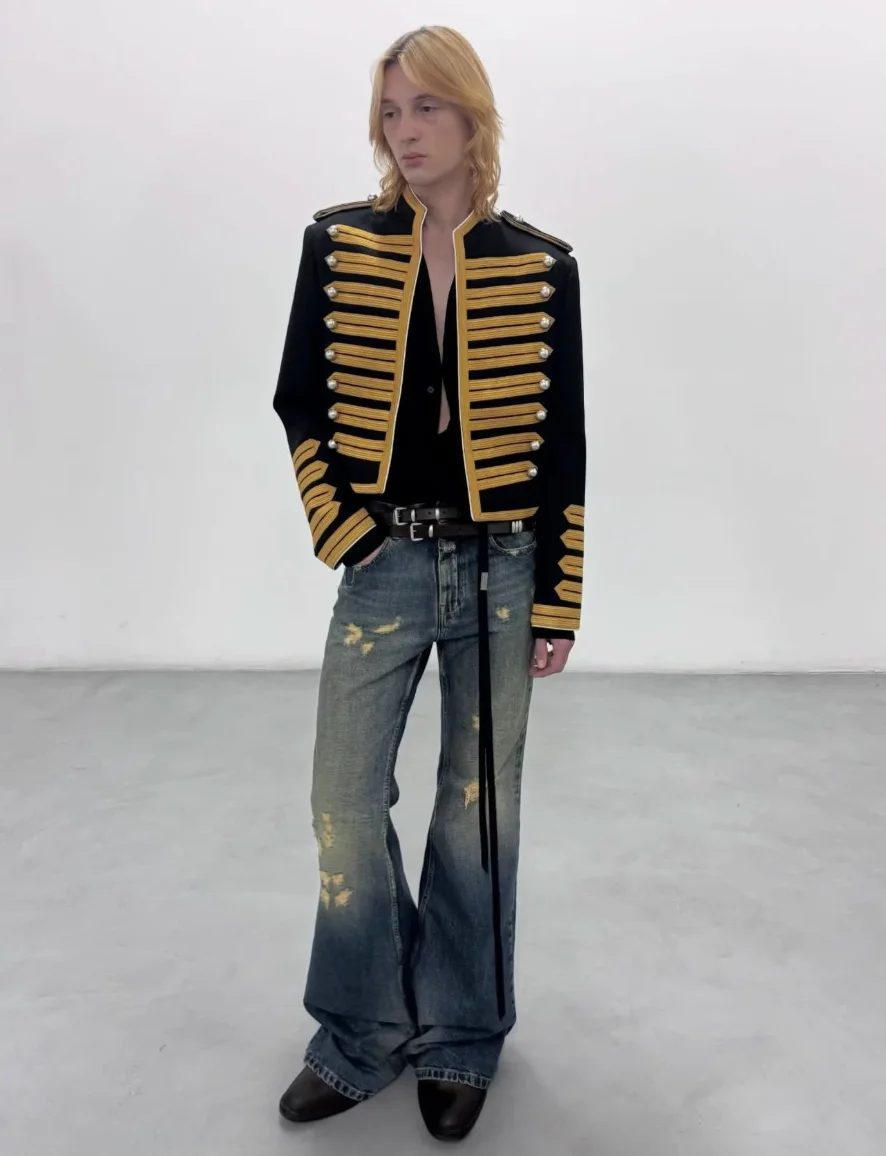 ANN webbing Napoleon short court two-tone jacket