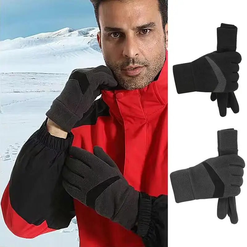 

Men Winter Gloves Touchscreen Thermal Gloves Fleece Warm Gloves Insulated Gloves Soft Non-slip Men Gloves For Hiking & Running