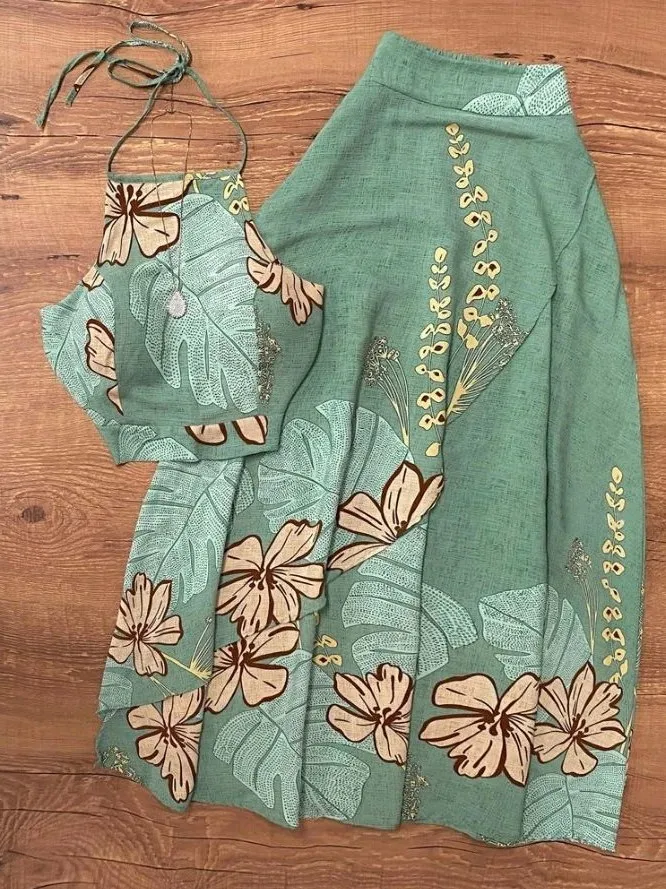 

Floral Print Crop Top And Long Skirt Set Women's Belly Baring Irregular Hemline Casual Sportswear Two-Piece Ensemble