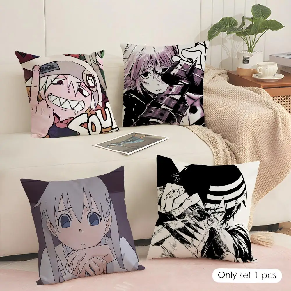 Anime S-Soul Eater Cushion Cover Soft Short Plush Pillow Cover Smooth Cozy Texture Aesthetic Cushion Case Home Decor
