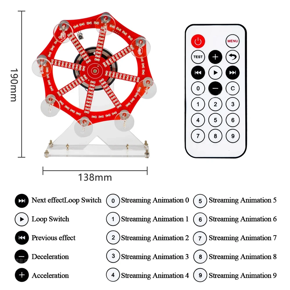 LED Colorful Electric Ferris Wheel DIY Electronic Kit Microcontroller Soldering Project IR Remote Control DC5V