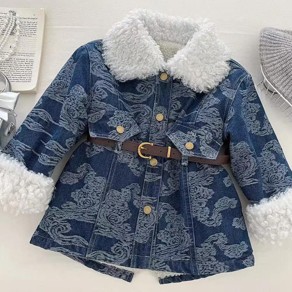 

Winter Girls' Denim Jacket 2026 New Padded Thickened Lamb's Wool Medium-length Denim Dresses 90-140CM