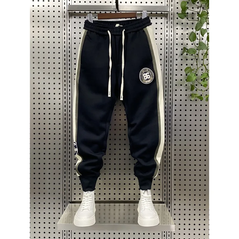 

Autumn Winter Large Size Striped Patchwork Sports Pants Men's Loose Harlan Trendy Long Trousers Casual Sweatpants
