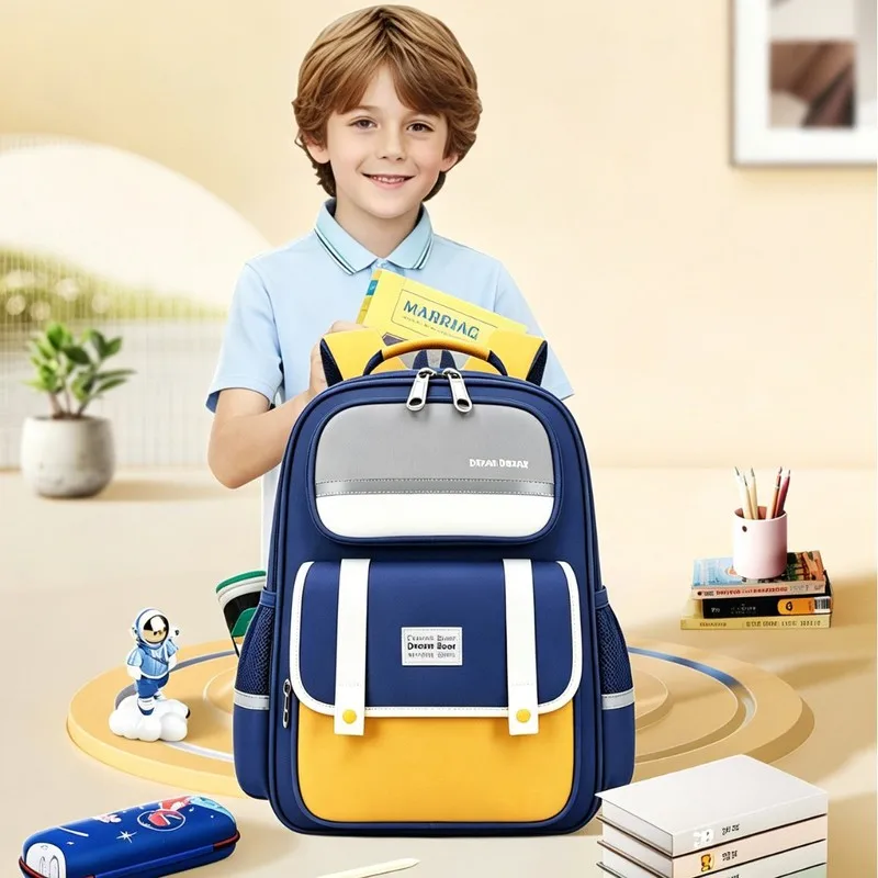 Kids Waterproof School Backpack for Boys Girls Ergonomic Bookbag with Flap Reflective Student Children Travel Daypack