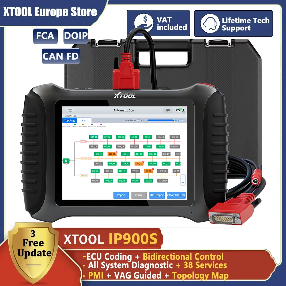 XTOOL InPlus IP900S All System Car Diagnostic Tools Key Programmer ECU Coding OBD2 Scanner With 38+ Resets Topology Map FCA DOIP