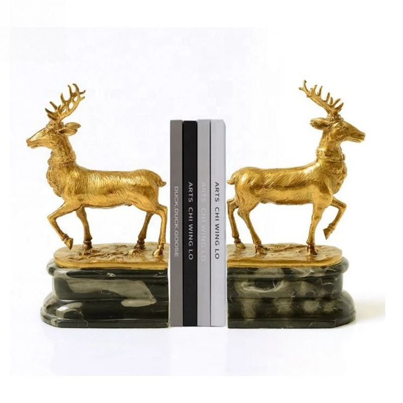 

Европейские роскошные деловые украшения, олень из чистой меди с мраморной основой, держатель для книг, настольные украшения для книг, аксессуары, статуя