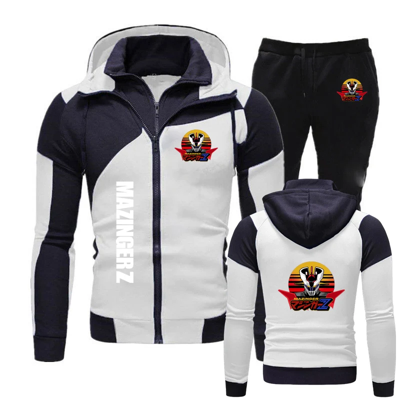 

Mazinger Z Anime 2025 Spring Autumn Print Men High Street Splicing Casual Zipper Hoodies+Sweatpants Sports Suit