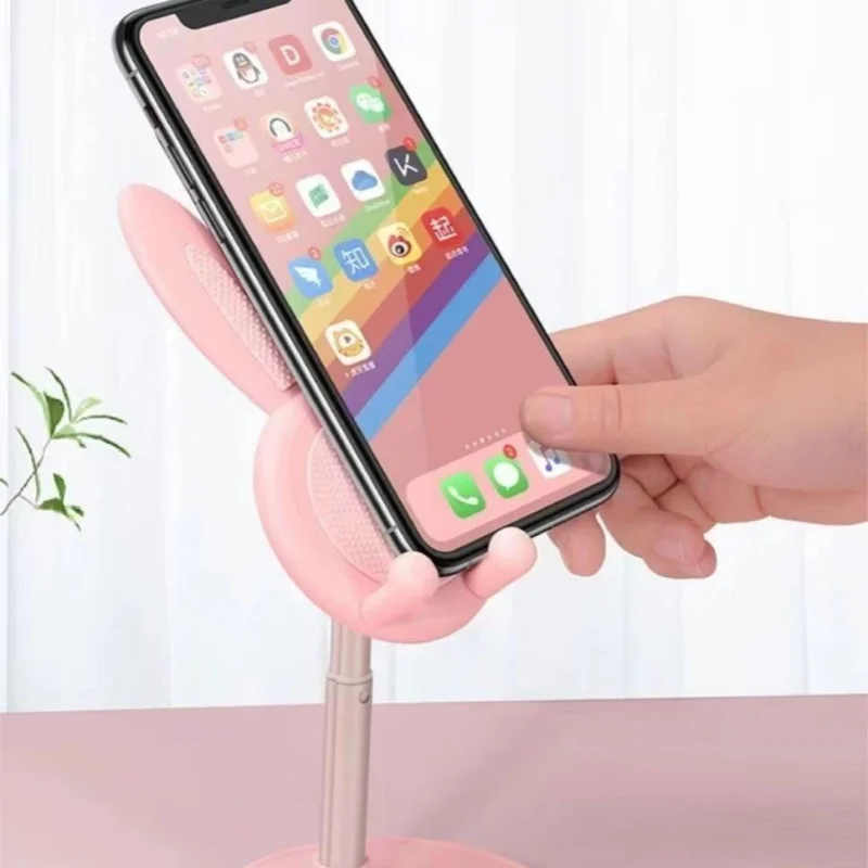 Pink Phone Holder Desktop Cell Phone Stand For Phone Smartphone Adjustable Lovely Rabbit Cartoon Table Support