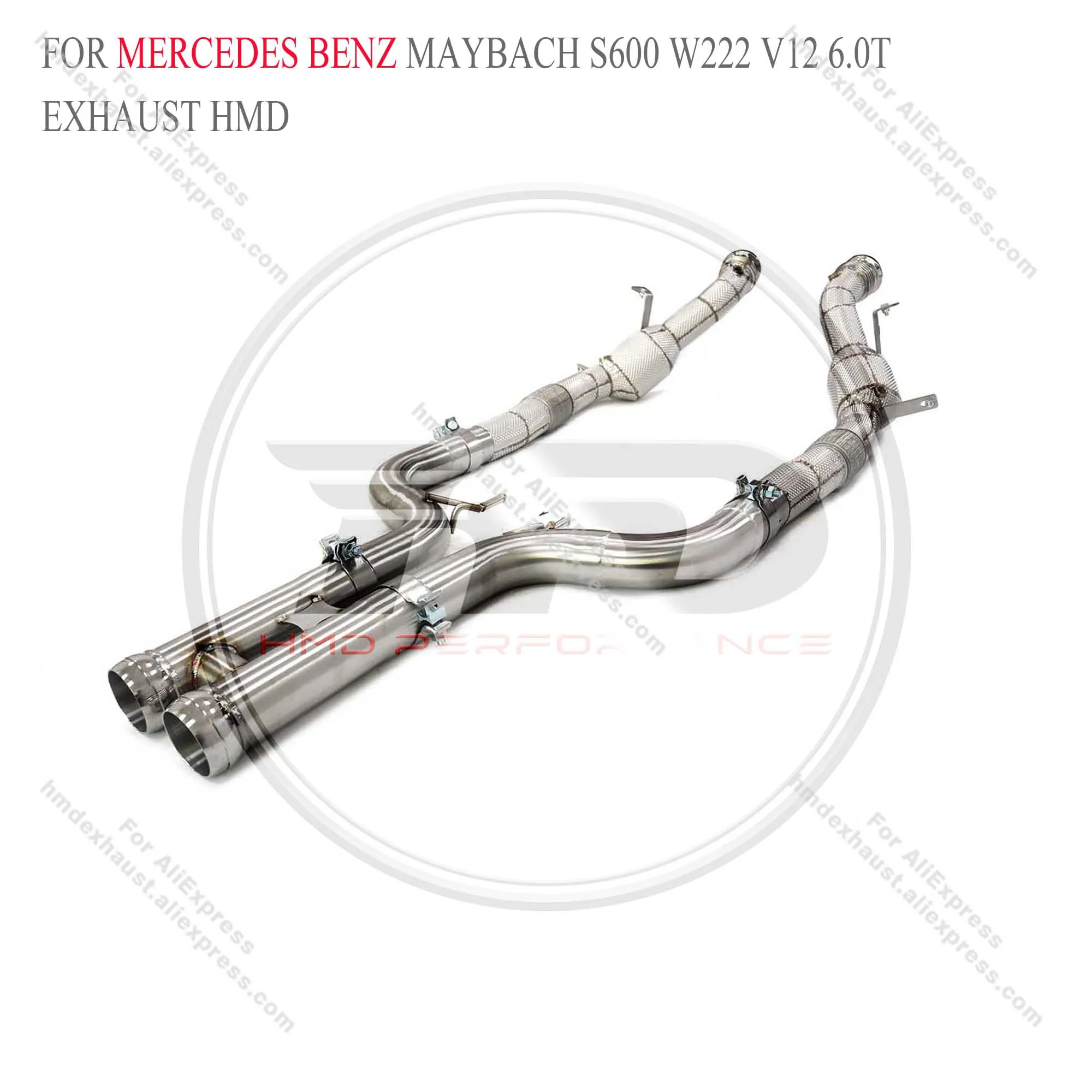 HMD Exhaust System High Flow Performance Downpipe for Mercedes-Benz Maybach S600 W222 V12 6.0T with heat shield