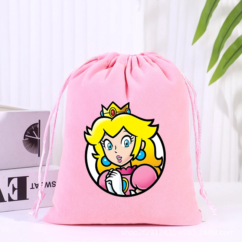 スーパーマリオブラザーズパーティー巾着ギフトバッグアニメ化粧品バッグポータブル収納整理バッグ生地ドローポケットトイレタリーバッグ