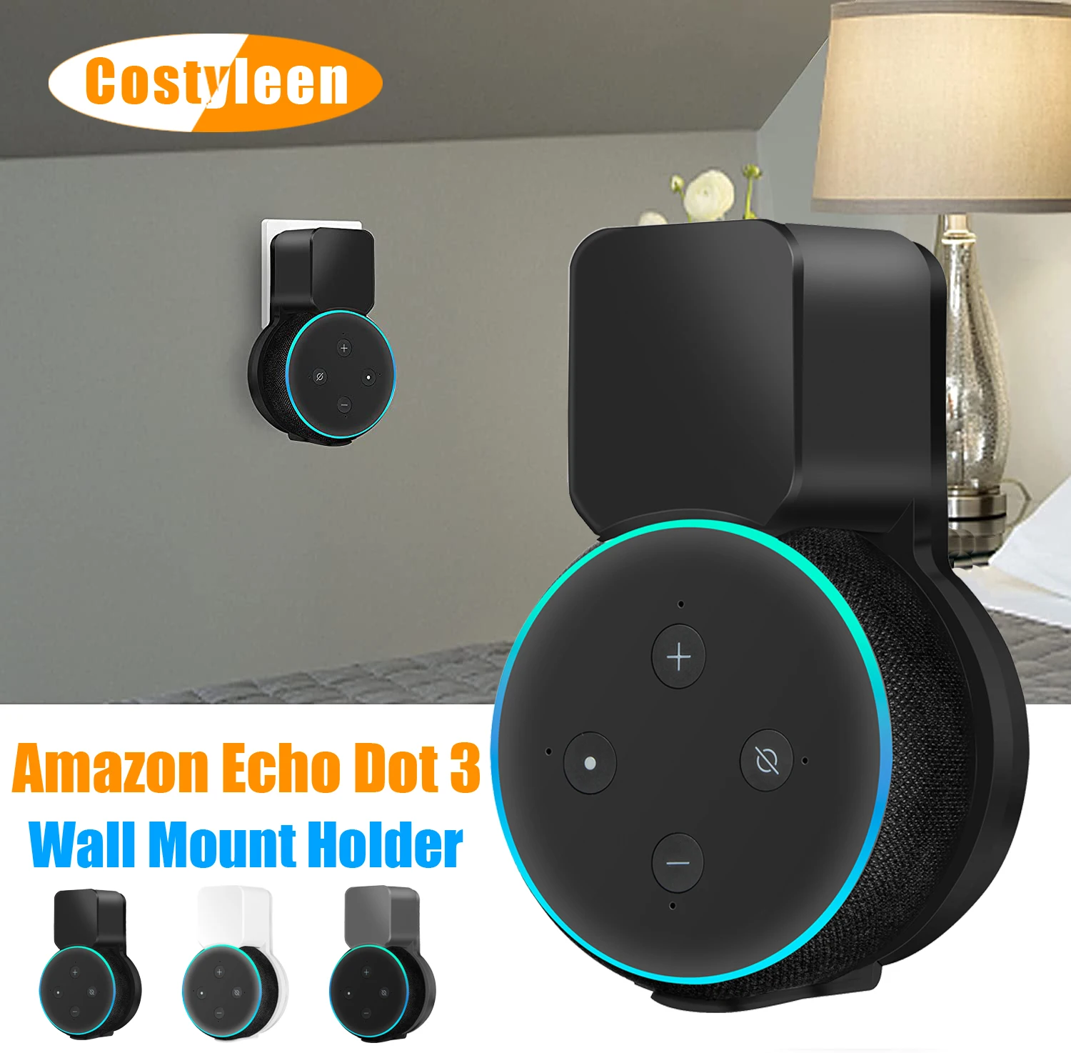 Echo Dot Wall Mount Holder, Speaker Hanger Space-Saving Accessories Built-in Cable Manageme for Echo Dot 3 Speaker US EU UK Plug