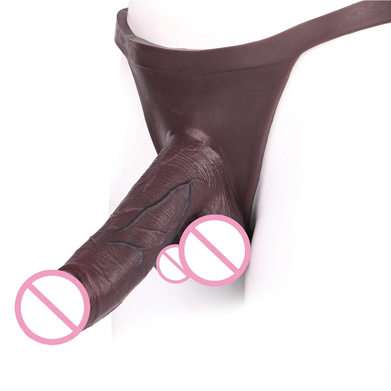 20*6cm Hollow Dick Panties Stretchy Thong Large Black Realistic Penis Dildo Sleeve Enlarger Women Masturbator Sex Toy for Couple