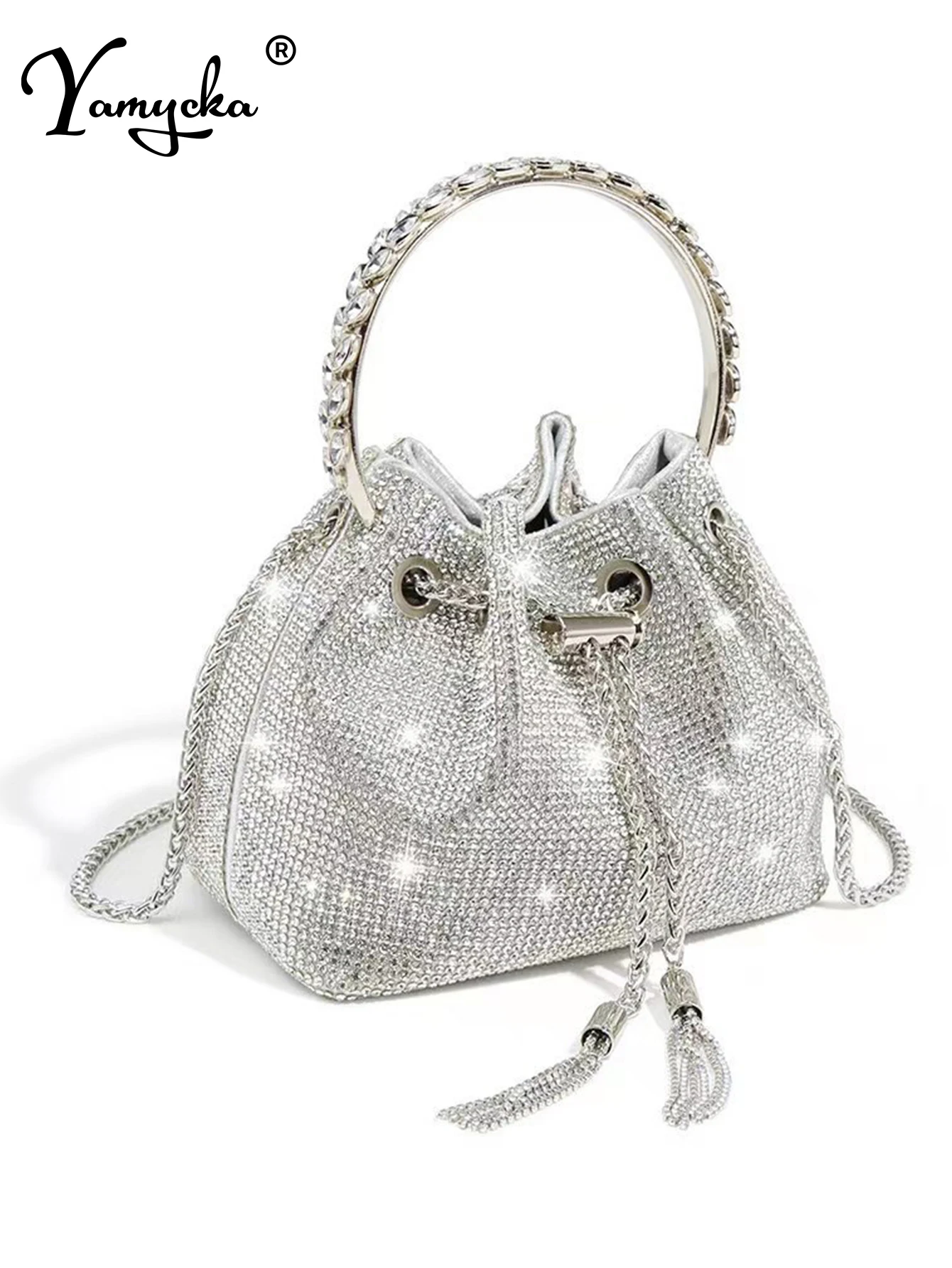 Fashion Rhinestone Handbag Women Prom Clutch Purse Shoulder Crossbody Bags Ladies Glitter Totes Bags Bucket Bag Dinner Package
