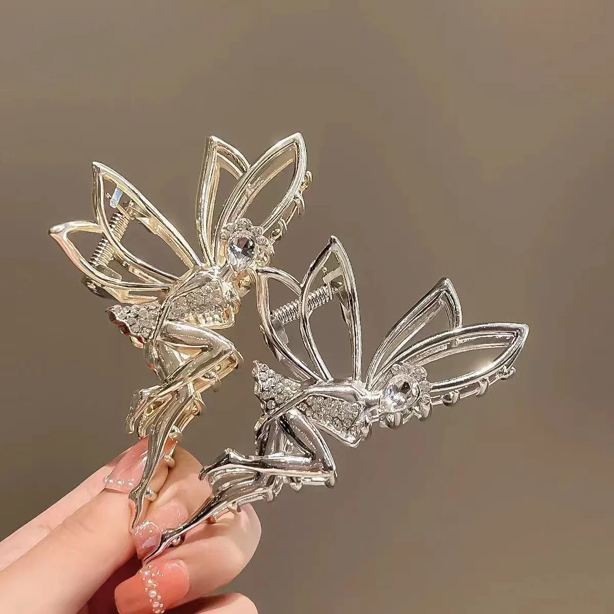 Creative Design Elf Wings Metal Hair Claw for Women Crab Clip Hairpin Crystal Zircon Hair Accessories Wedding Bride Jewelry Gift