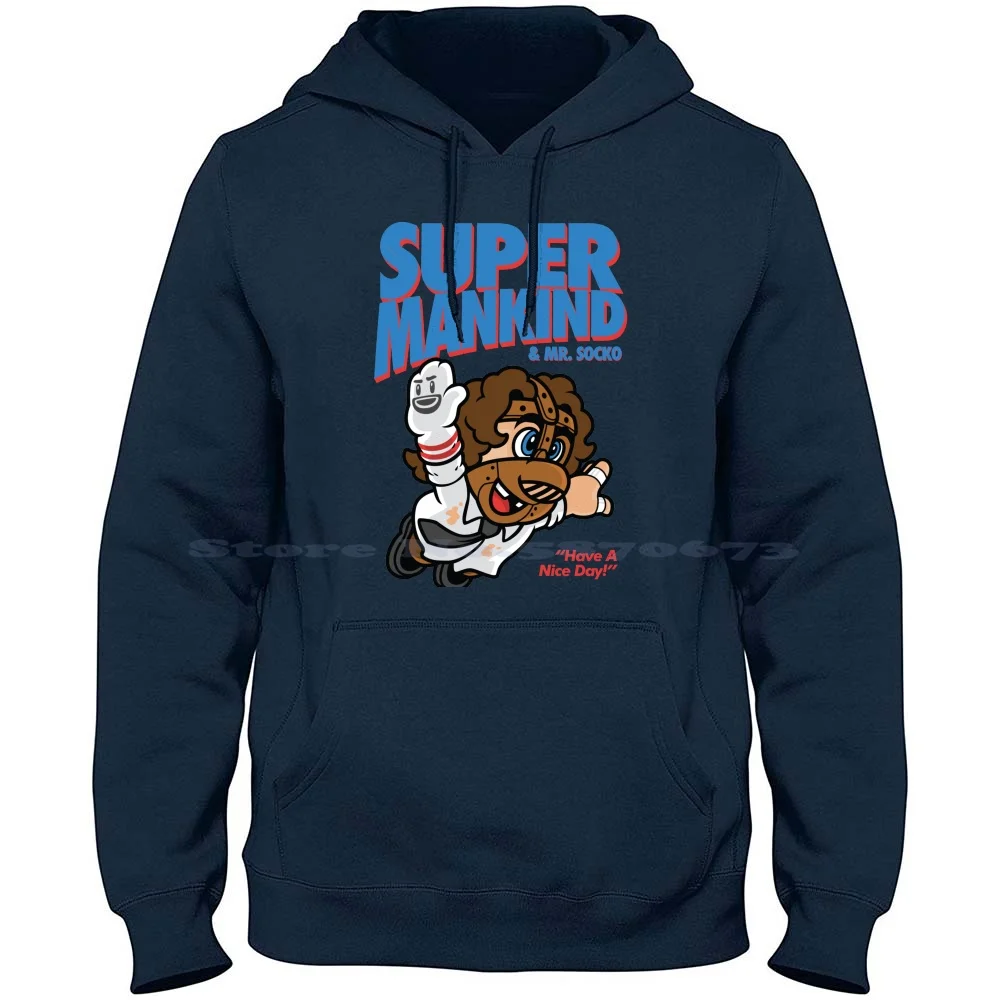 Super Mankind 100% Cotton Hoodie T Shirt Foley Mic Pro Wrestling Socko Gaming Nes