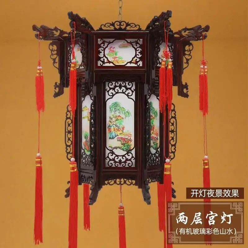 Antique Chinese solid wood hexagonal lanterns Chinese style balcony gate hotel ancestral hall teahouse palace gate palace style
