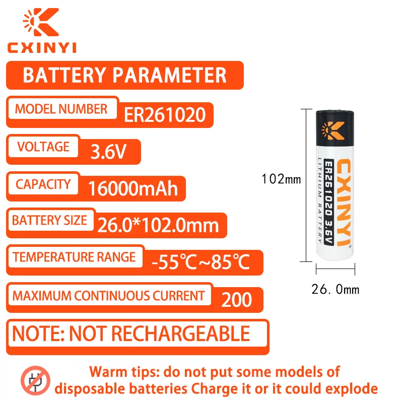CXINYI ER261020 3.6V lithium battery used for detecting instrument sensors, flow meters, coal mine detectors