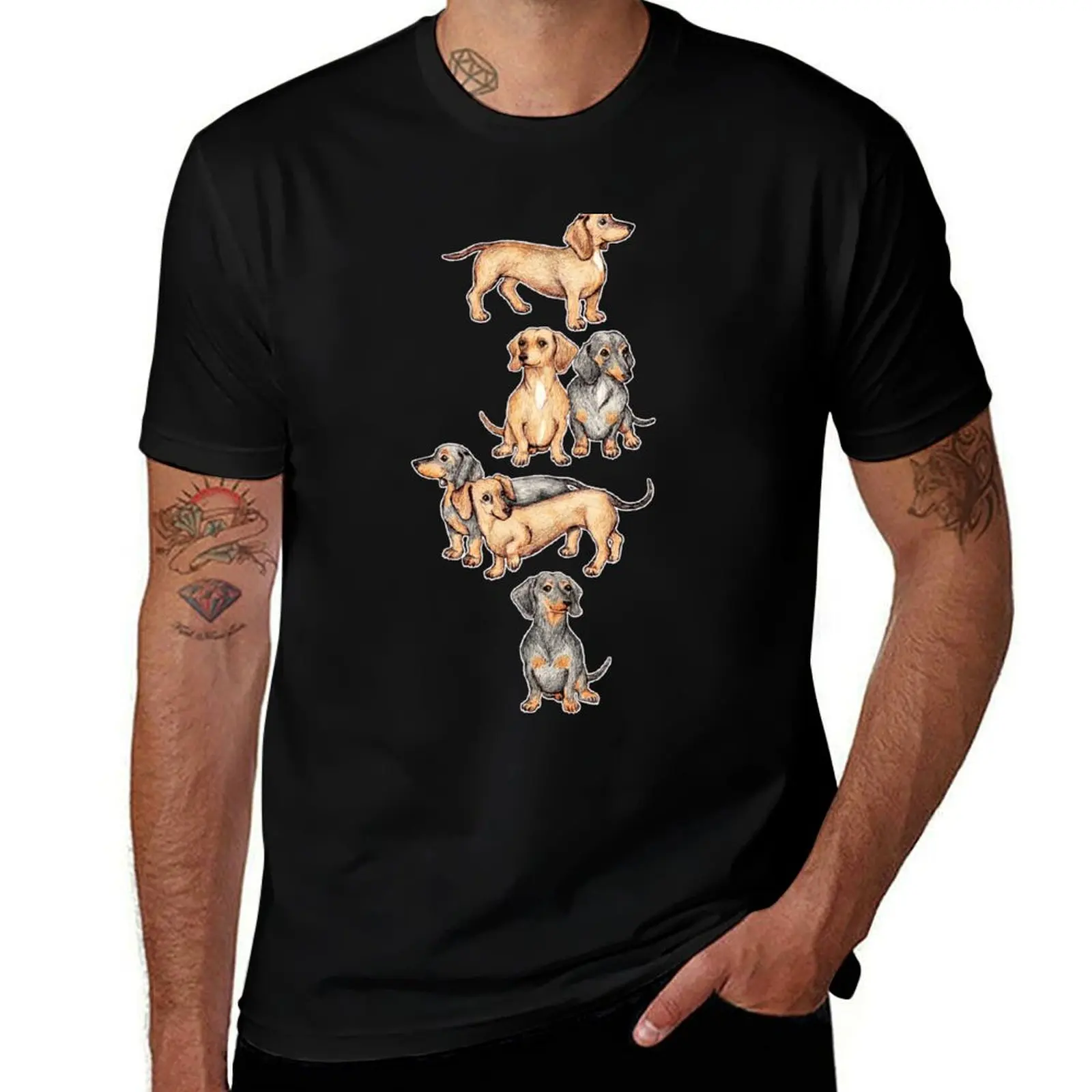 Dachshunds and Dogwood Blossoms T-Shirt korean fashion oversizeds boys whites graphic shirts mens designer t shirt