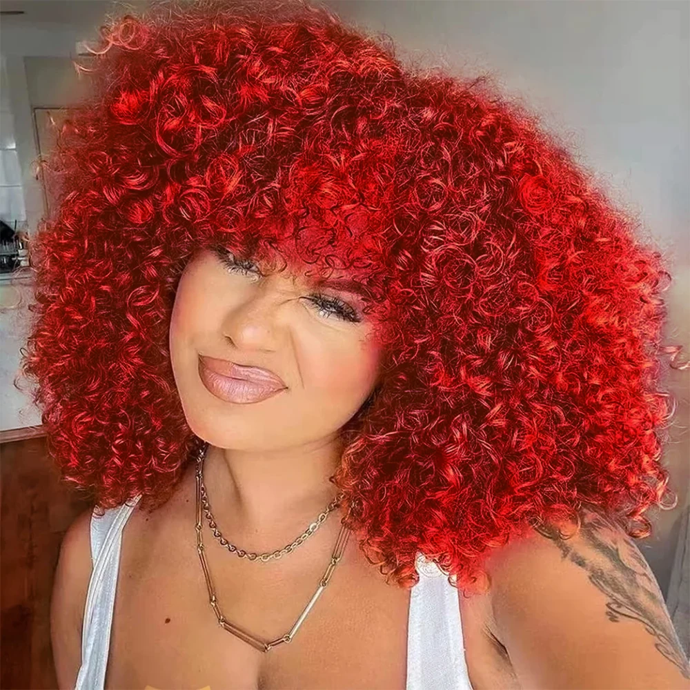 

Короткие красные парики длиной до плеч, синтетический странный вьющийся парик для чернокожих женщин, ежедневное использование, концерты, тематическая вечеринка, косплей, Хэллоуин
