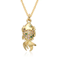 Gold Color Animal Charms Goldfish Turtle Elephant Penguin Dinosaur CZ Necklace for Women Men Choker Pendant Jewelry Accessories
