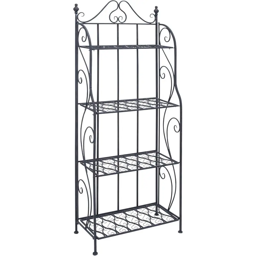 

Metal Scroll Indoor Outdoor Tall Folding 4 Shelf Bakers Rack, 25" x 12" x 64", Black