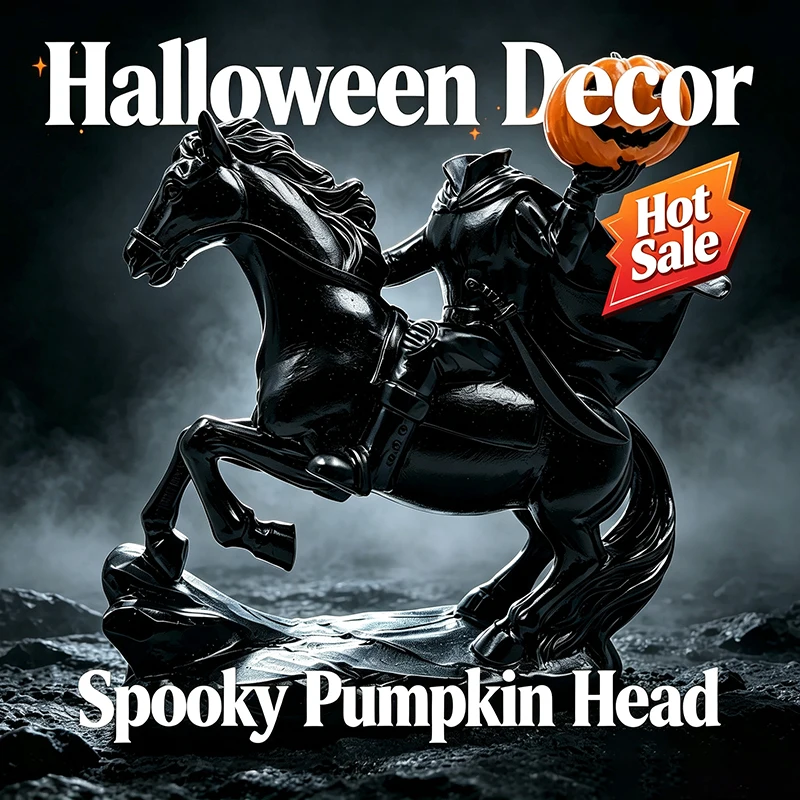 Halloween Headless Horseman Resin Statue Spooky Pumpkin Knight Figurine Desktop Ornament Home Party Decoration Halloween Gift