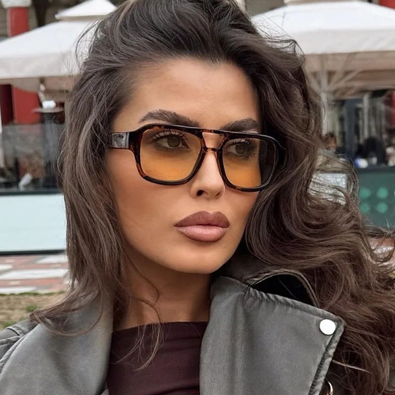 Car Sunglasses 3pcs Fashion Double Bridges Square Sun Glasses Women Candy Color Large Frame Goggles Leopard Legs Eyewear UV400