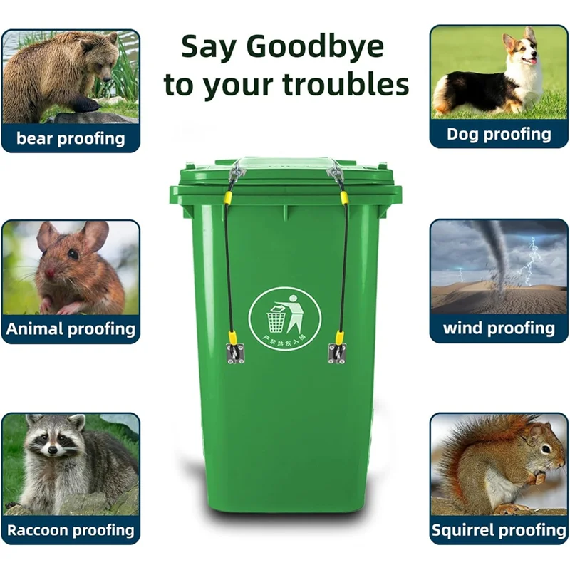 

Новейший замок для мусорного бака с защитой от животных — 4 шт. сверхпрочные замки крышки для енота, устойчивый к медведем, универсальный уличный мусорный бак для использования