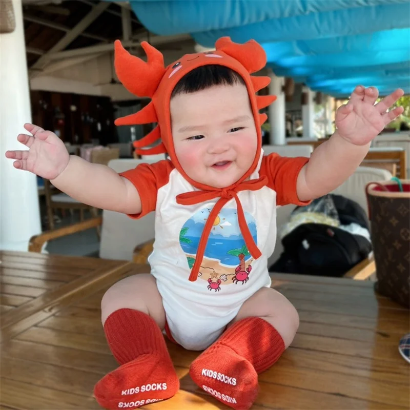 Newborn Baby Clothes Boy Girl Bodysuits ropa de bebe Short Sleeves Funny Crab Cotton Baby Romper Cartoon Korean Baby Outfits