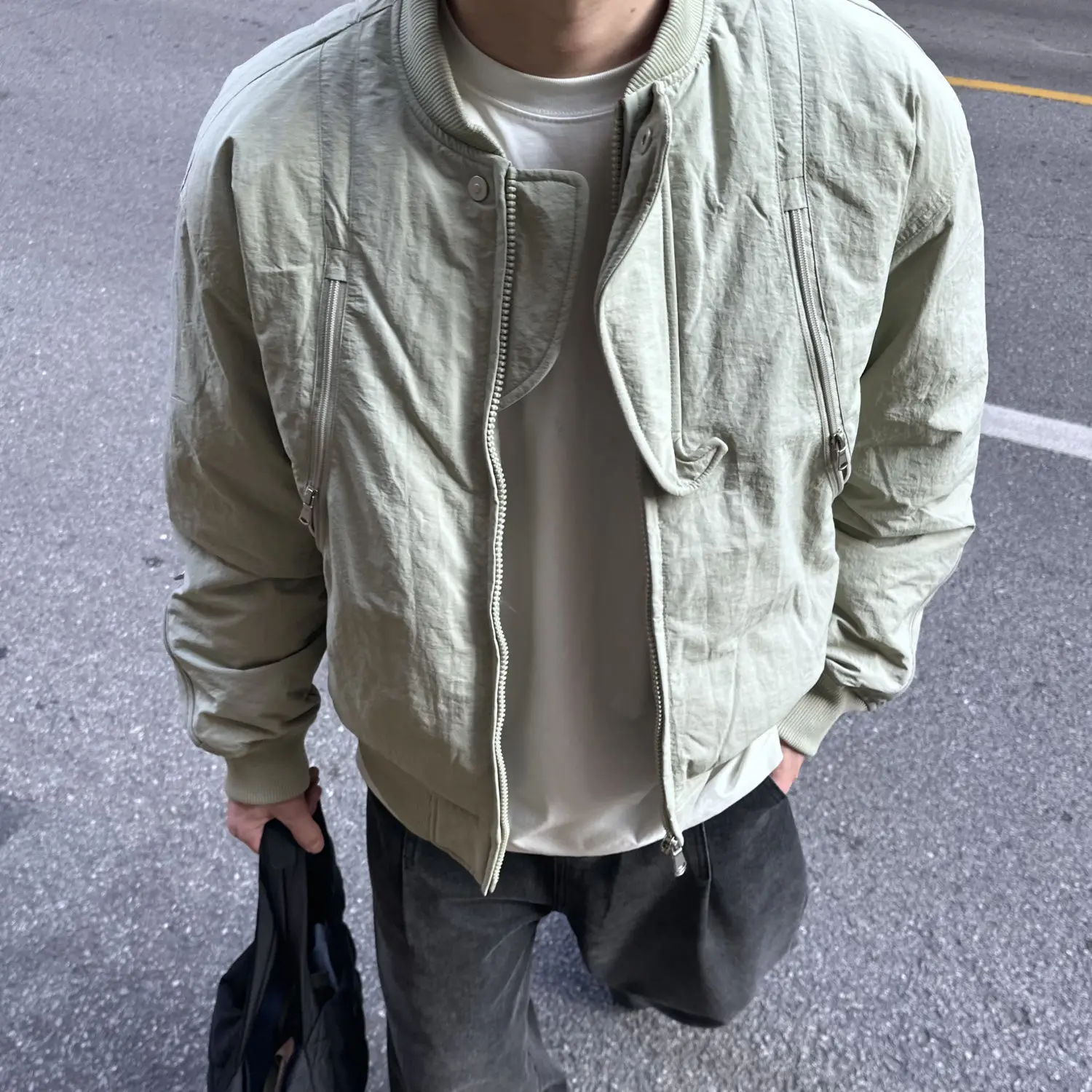 

American high street deconstruction casual zipper bomber jacket baseball uniform men's loose casual jacket