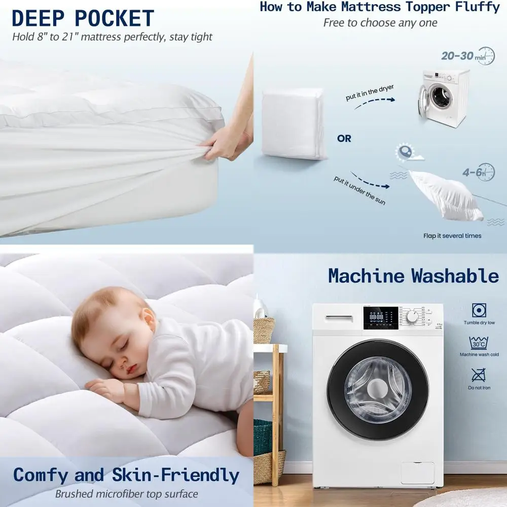 

King Size RV Mattress Topper, 8-21 Pocket, Extra Thick, Soft Pillow Top Mattress Cover, 72x80, White