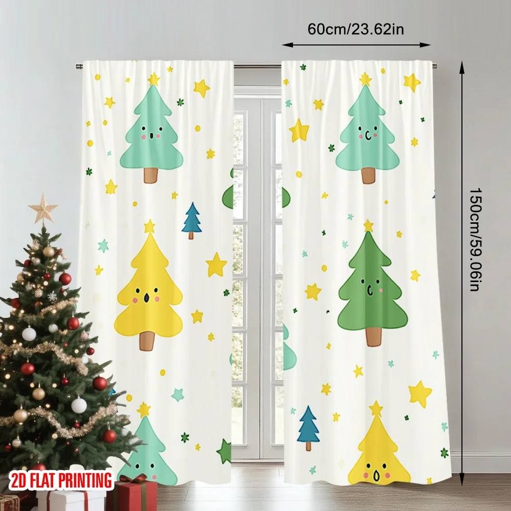 2 قطعة 2D الطباعة المسطحة عيد ميلاد سعيد الستار الشعبي لطيف شجرة عيد الميلاد احتفالية البوليستر دون عطلة الكهرباء #2