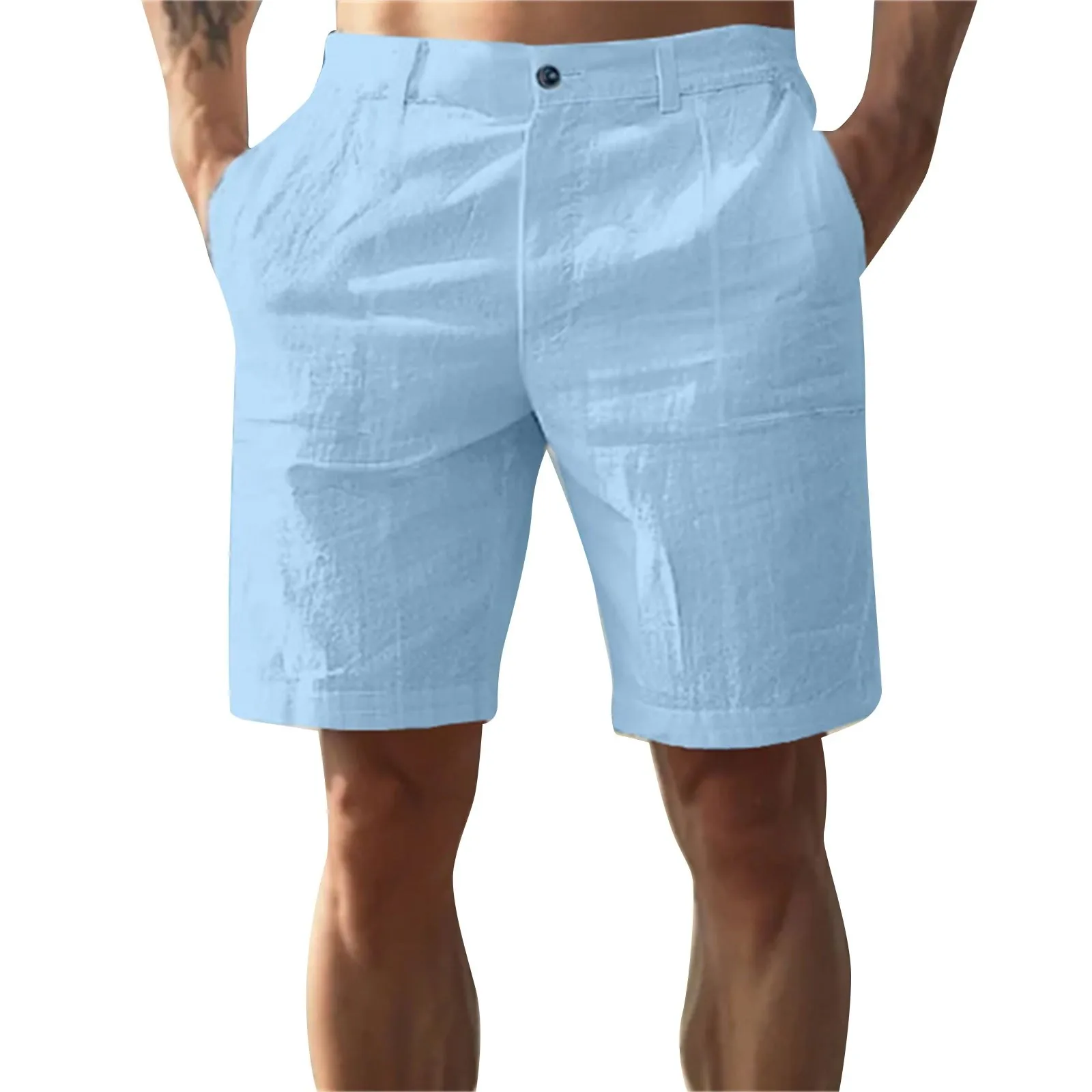 

Summer Breathable Casual Linen Solid Color Shorts Beach Breathable And Comfortable Straight Hawaiian Holiday Men'S Shorts