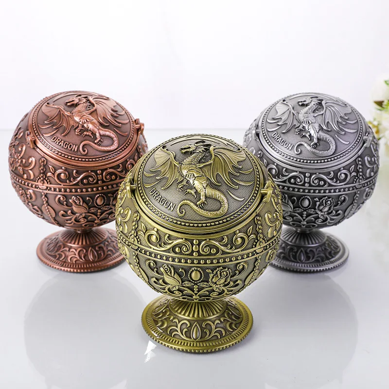 Retro Creative Metal Alloy Crafts Ashtray Fashion Sealed Lid Decorative Ornaments Gifts
