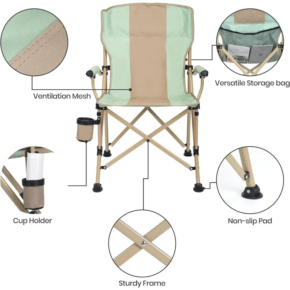 Camping Chair with Padded Hard Armrest, Sturdy Folding Camp Chair with Cup Holder W Mesh Storage Bag, Support to 400 lbs .2 Pack