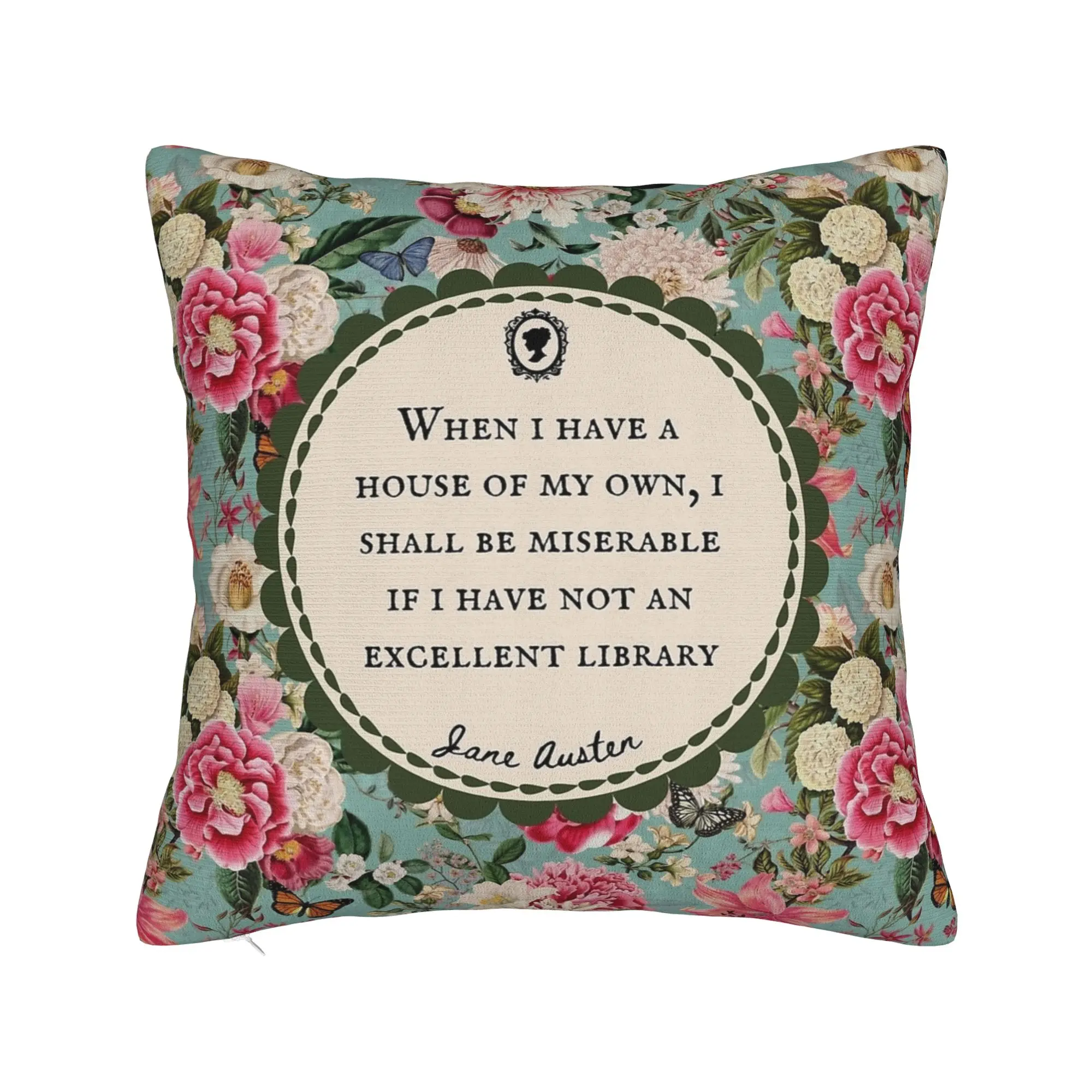 Jane Austen Library Quote Vintage Floral Flowers Pride and Prejudice Pillowcase Cushion Cover Decorative  Pillow Case Cover