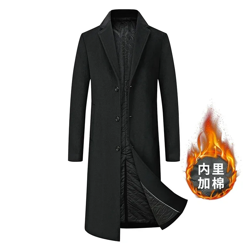 Men's Woolen Coat 2024 Autumn and Winter New Young  Middle-aged Long Over-the-knee Trench  Fashion Trend  Men