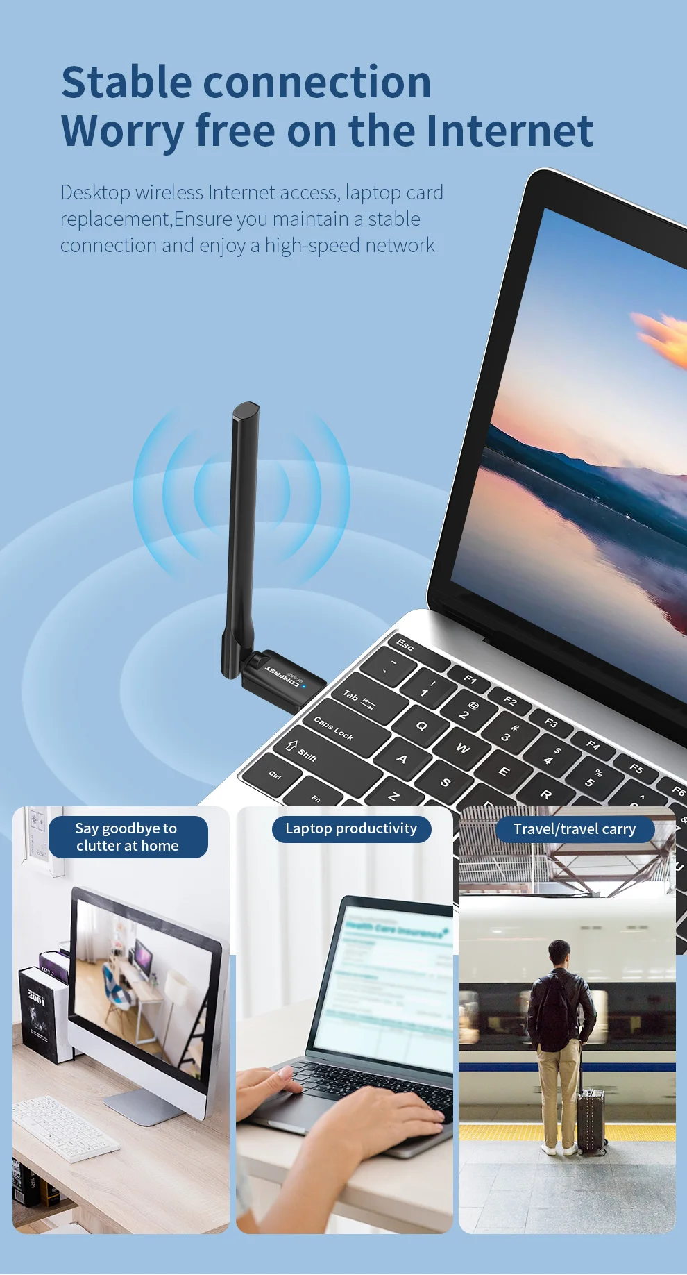 Comfast Wi-Fi 6 USB-адаптер AX286 Сетевая карта Dongle 5G + 2,4 ГГц 802.11AX Antena Para PC Прием сигнала для ноутбука Win 7 10 11