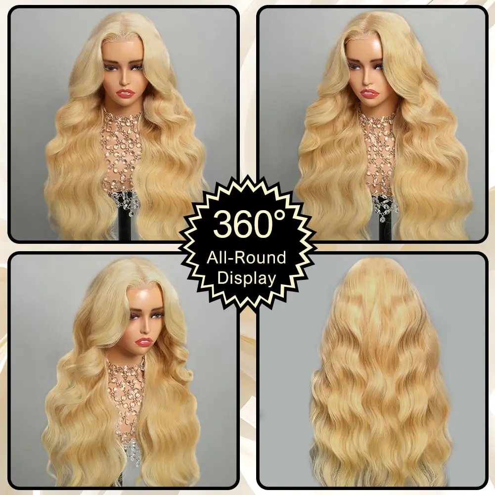 Perruque Lace Front Wig Body Wave naturelle sans colle, cheveux humains, couleur #27, couleur Wear and Go, 13x6, pre-plucked, couleur blond miel, pour femmes