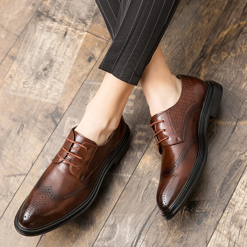 

Classic Office Men Shoes 2025 Lace-Up High Grade Cowhide Leather Formal Dress Wedding Party Shoes For Business