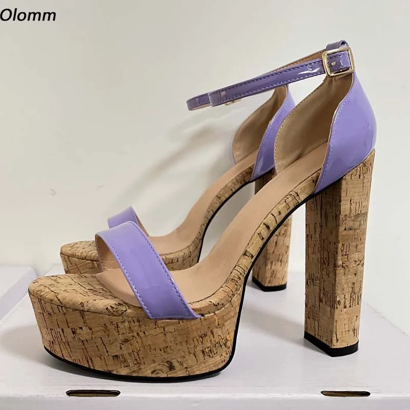 

Olomm, женские сандалии на платформе с настоящими фотографиями, красивые фиолетовые туфли для вечеринок на высоком каблуке с открытым носком, женские американские большие размеры 5-20