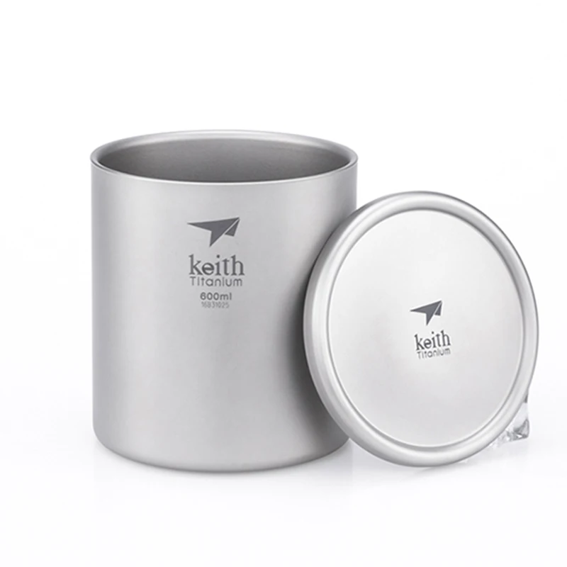 

Keith Camping Titanium Mug Double Wall Anti-scalding 600ml Outdoor Travel Hiking Picnic Tableware Tea Coffee Water Cup