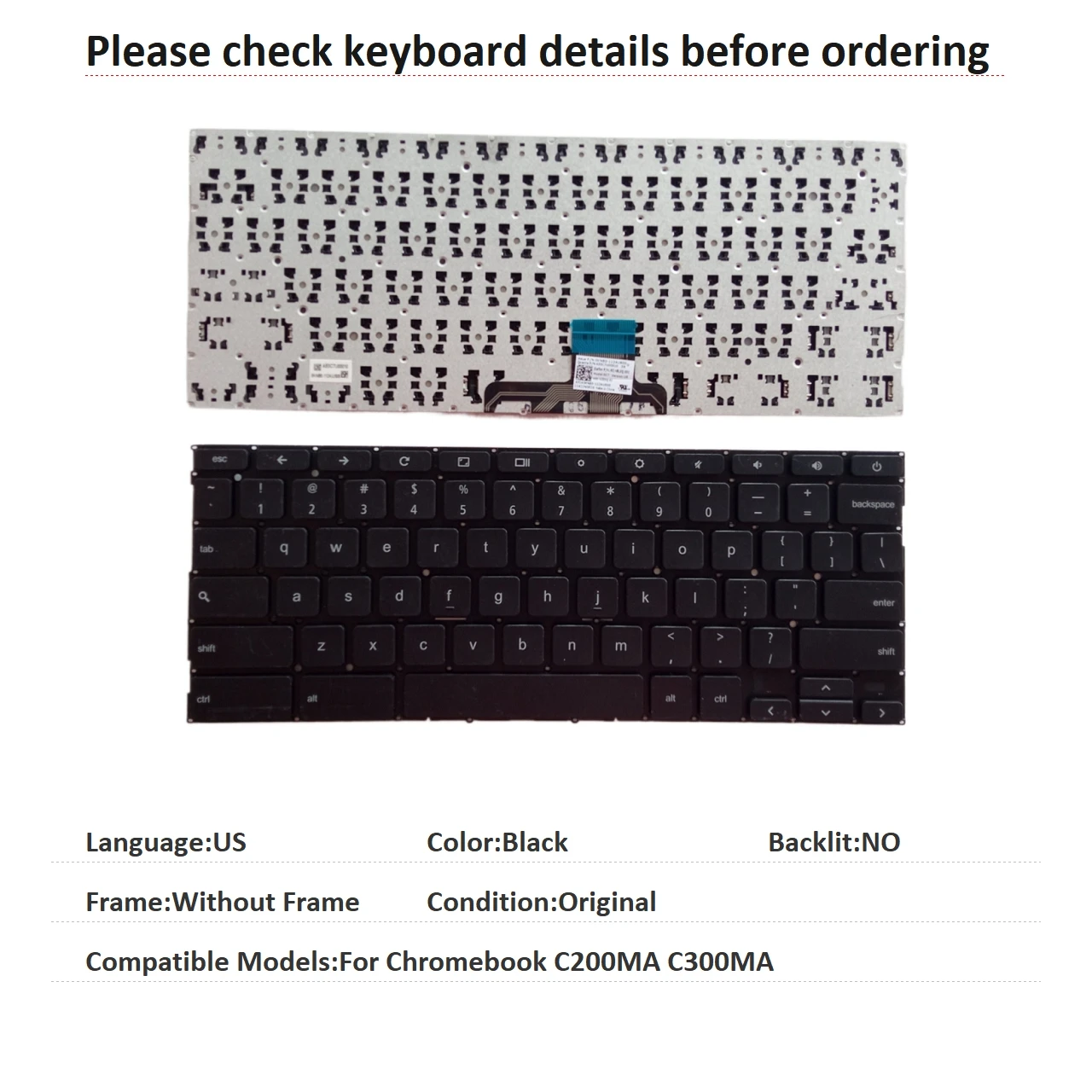 New US Language  Chromebook Keyboard For ASUS Chromebook C200MA C300MA Notebook PC Replacement Keyboard