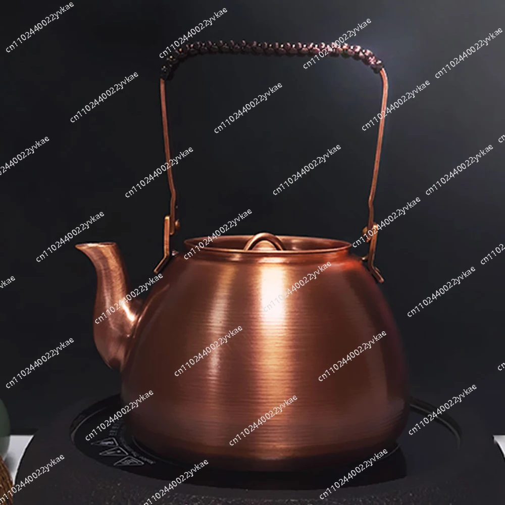 

Vintage copper teapot, Handmade purple copper kettle, Round stove boiling tea kettle, Household handle pot, 1.2L