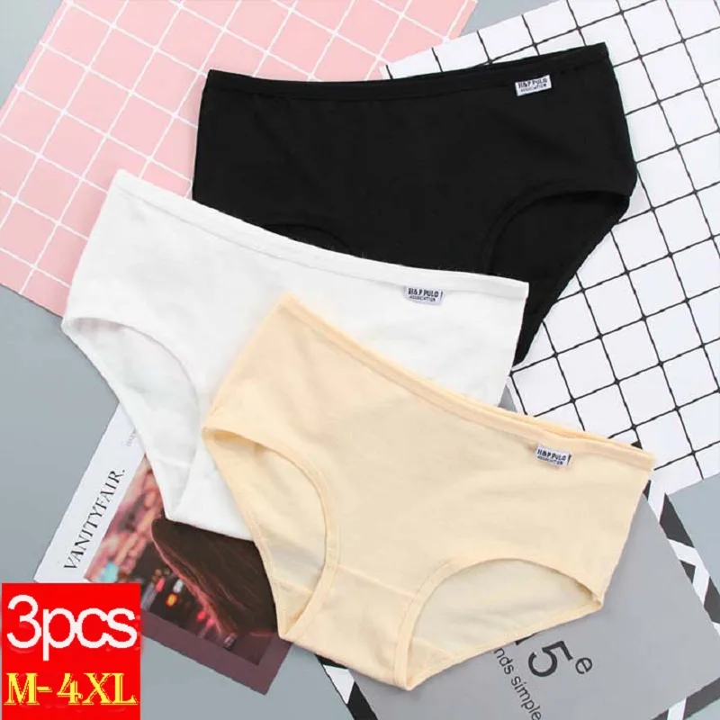 3Pcs/Set Cotton Panties Comfortable Mid-waist Underwear Women Breathable Lingerie Female Sexy Panty Girl Cute Solid Briefs M-4XL