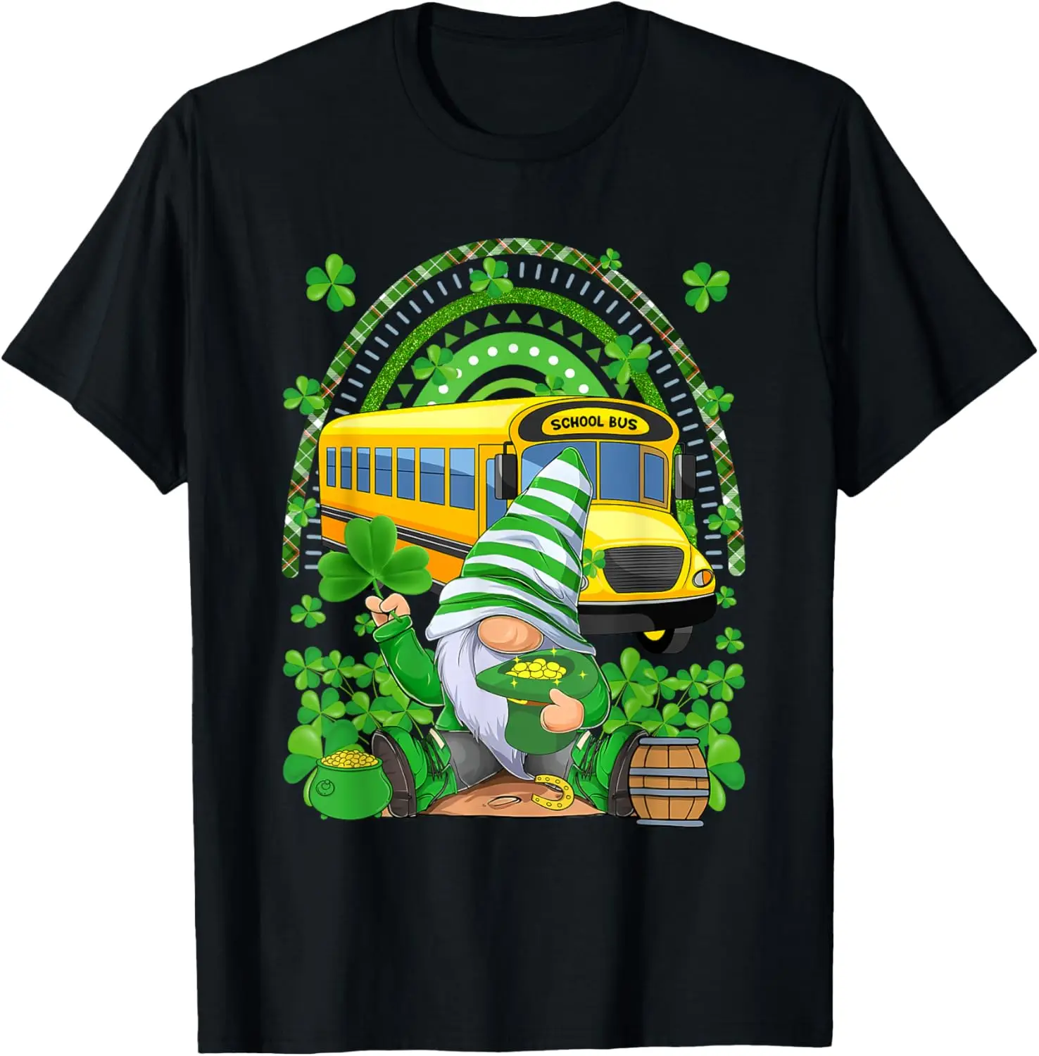 Happy St Patrick's Day School Bus Driver Rainbow Gnome T-Shirt