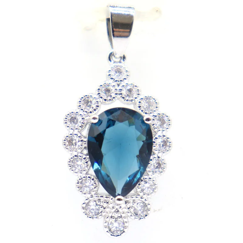 Buy 3 Get 1 Free 26x17mm Pretty Red Blood Ruby Blue Topaz Tanzanite Green Emerald CZ Women Engagement Silver Pendant