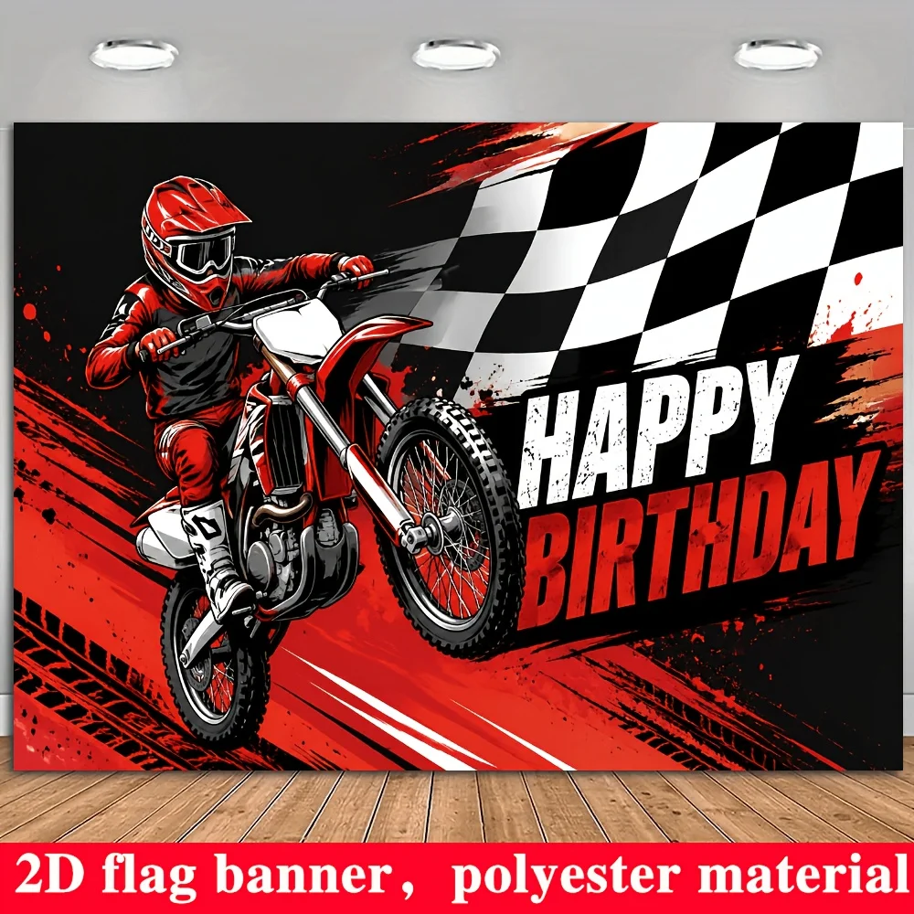 Motocross Birthday Tapestry, Red Dirt Bike Wall Hanging, Racing Flag Party Backdrop, Boys Room Extreme Sports Decor