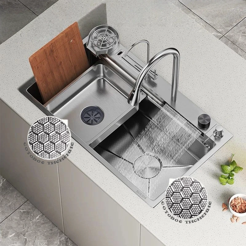 

Feiyu Waterfall Sink 304 Stainless Steel Dishwasher Sink Household Washing Basin Left Side Water Emed Single Groove